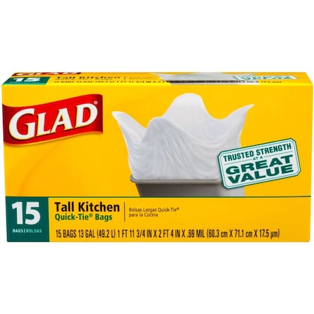 Glad Glad Tall Quick Tie 13 gal. Trash Bags, PK180 00070